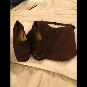 COPY - Brown faux suede wedge loafers size 6.5 & hand bag